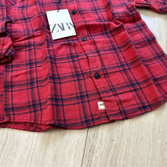 Zara red plaid button down shirt, size 6 - Picture 4 of 5